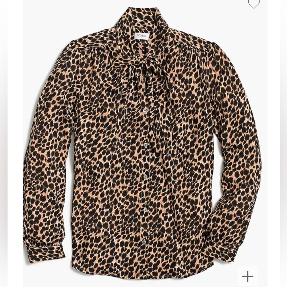 J.Crew Factory long sleeve leopard drapey tie neck blouse 2X